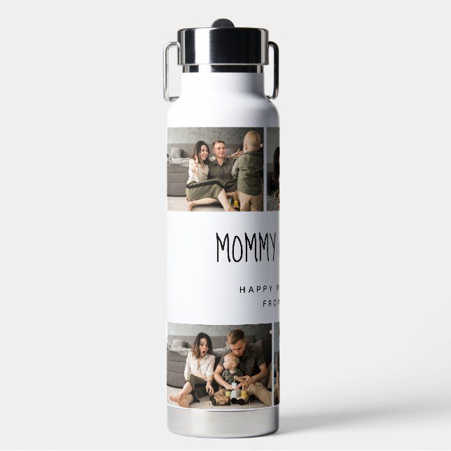 Cute Personalised Mothers Day Family Photo Water Bottle (Front)