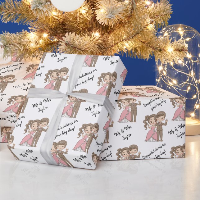 Cute Personalised Mr & Mrs/Name Wedding Wrapping Paper (Holidays)