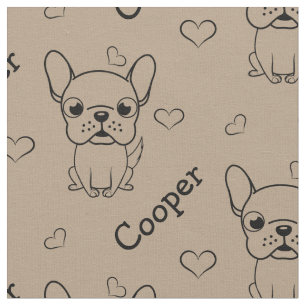 Cute Personalised Name and Hearts French Bulldog Fabric