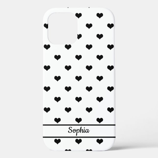 Cute personalised name black white hearts pattern Case-Mate iPhone case (Back)