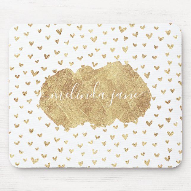 Cute Personalised Name Gold Hearts Mousepad (Front)