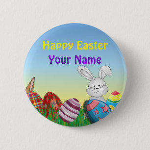Cute Personalised Name Happy Easter Pinback 6 Cm Round Badge