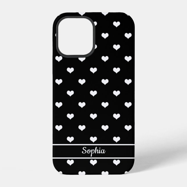 Cute personalised name hearts pattern black iPhone case (Back)
