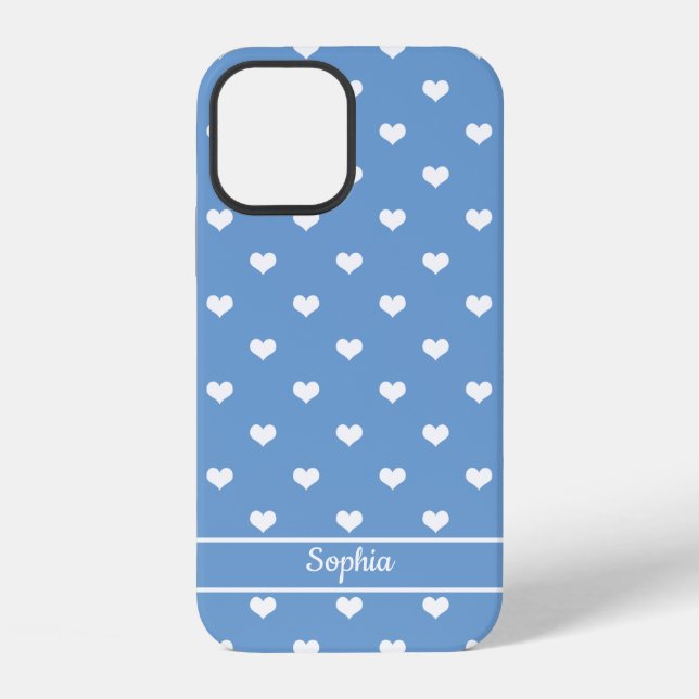 Cute personalised name hearts pattern blue iPhone case (Back)