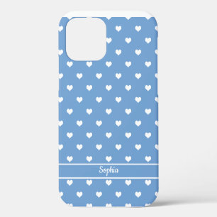 Cute personalised name hearts pattern blue iPhone 12 case