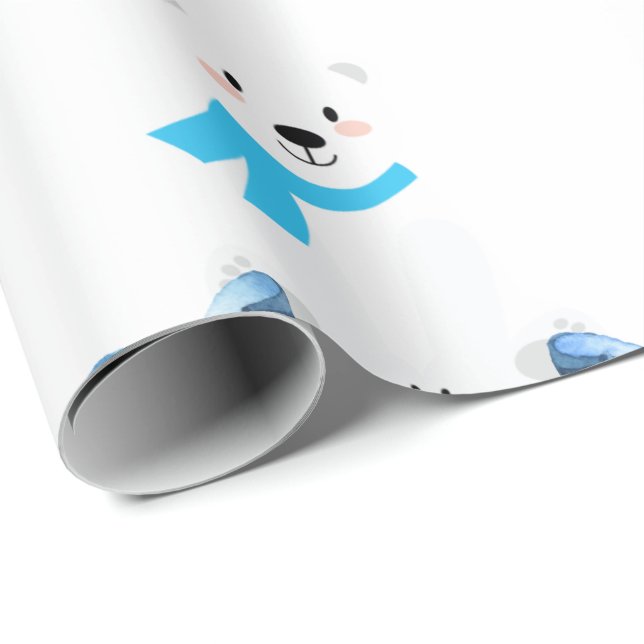 Cute Personalised Name Polar Bear Baby Boy Wrapping Paper (Roll Corner)