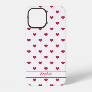 Cute personalised name red white hearts pattern iPhone 12 case