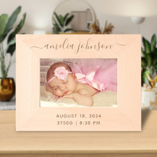 Cute Personalised Newborn Baby Name & Birth Info Etched Frames