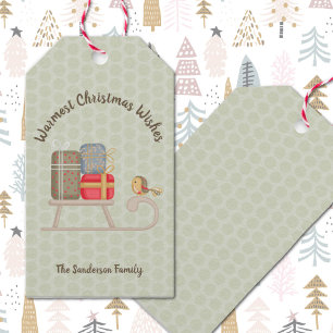 Cute Personalised Nordic Christmas Sled Gift Tags