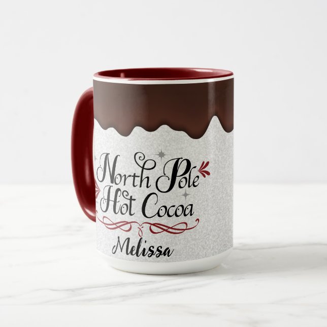 Cute Personalised North Pole Hot Cocoa Mug (Front Left)