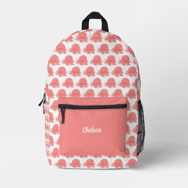 Cute Personalised Octopus Pattern Printed Backpack (Front)