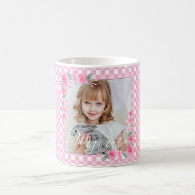 Cute Personalised one Photo Pink  Coffee Mug (Center)