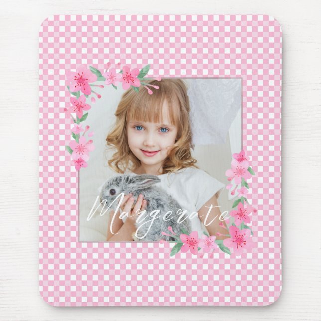 Cute Personalised one Photo Pink  Mouse Pad (Front)