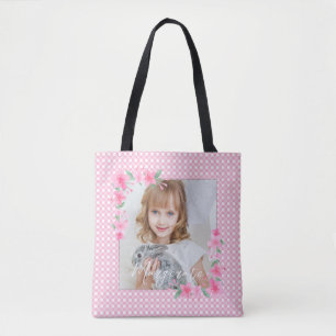 Cute Personalised one Photo Pink Tote Bag