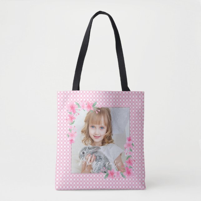 Cute Personalised one Photo Pink  Tote Bag (Front)