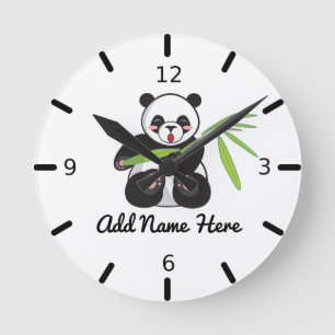 Cute Personalised Panda Round Clock
