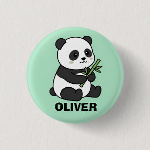 Cute Personalised Panda with Bamboo Kids 3 Cm Round Badge