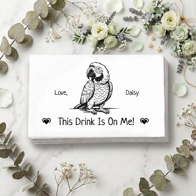 Cute Personalised Parrot Wedding Drink Ticket Enclosure Card (Creator Uploaded)