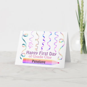 Cute Personalised Pencil First Day of Grade One Card