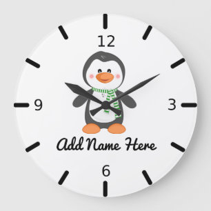 Cute Personalised Penguin Large Clock