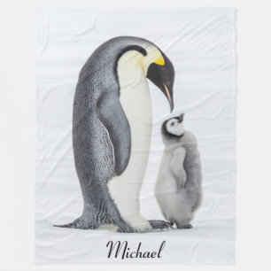 Cute Personalised Petting Penguin and Chick Fleece Blanket