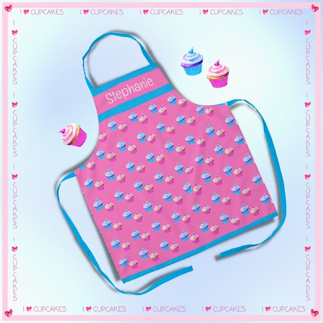 Cute Personalised Pink and Blue Cupcake  Apron (Creator Uploaded)