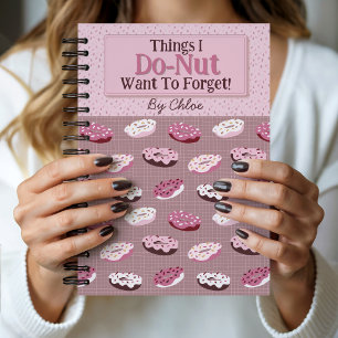 Cute Personalised Pink and Brown Doughnut Themed Notebook