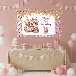 Cute Personalised Pink and Gold Dragon Birthday  Banner