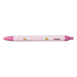 Cute Personalised Pink Flowers Black Ink Pen