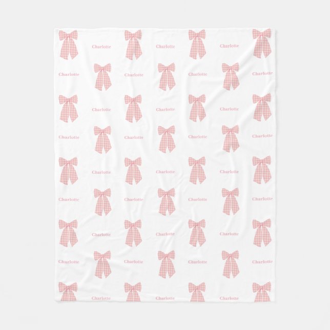 Cute Personalised Pink Hair Bow Girly Fleece Blanket (Front)