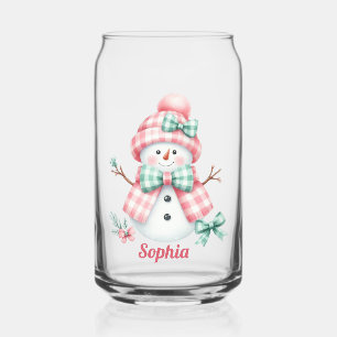 Cute Personalised Pink Snowman  Can Glass