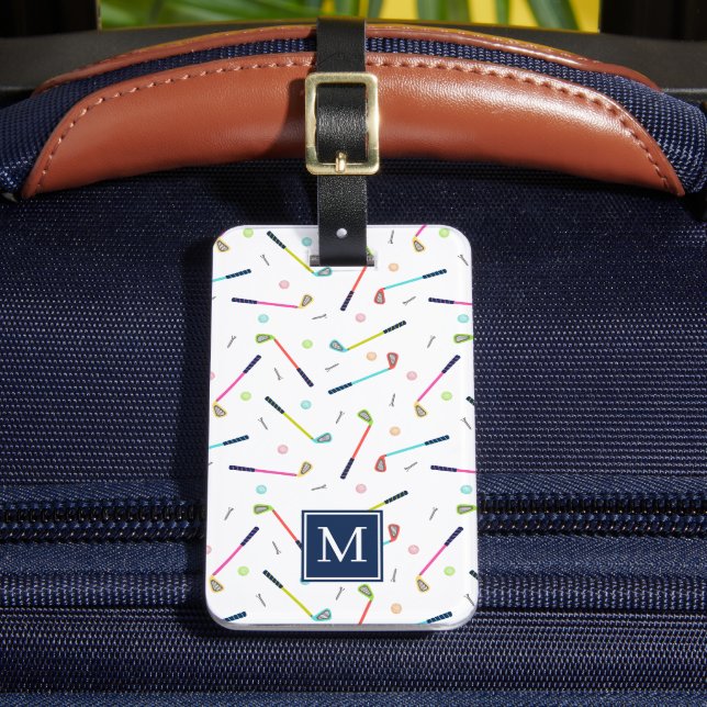 Cute Personalised Player Monogram Golf Pattern Luggage Tag (Front Insitu 2)