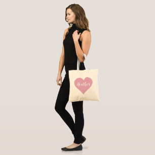 Cute Personalised Pretty Pink Heart Tote Bag