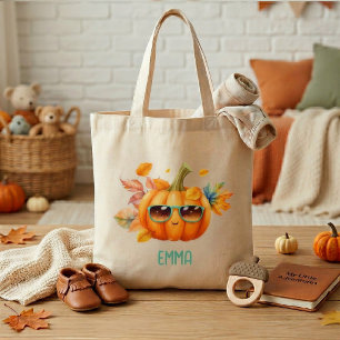 Cute Personalised Pumpkin Fall Tote Bag for Kids