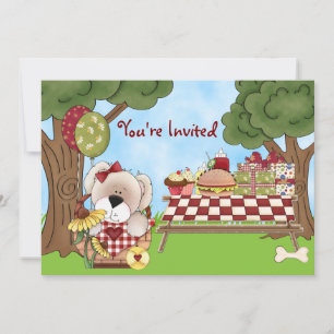 Cute Personalised Puppy Dog Picnic Girls Birthday Invitation