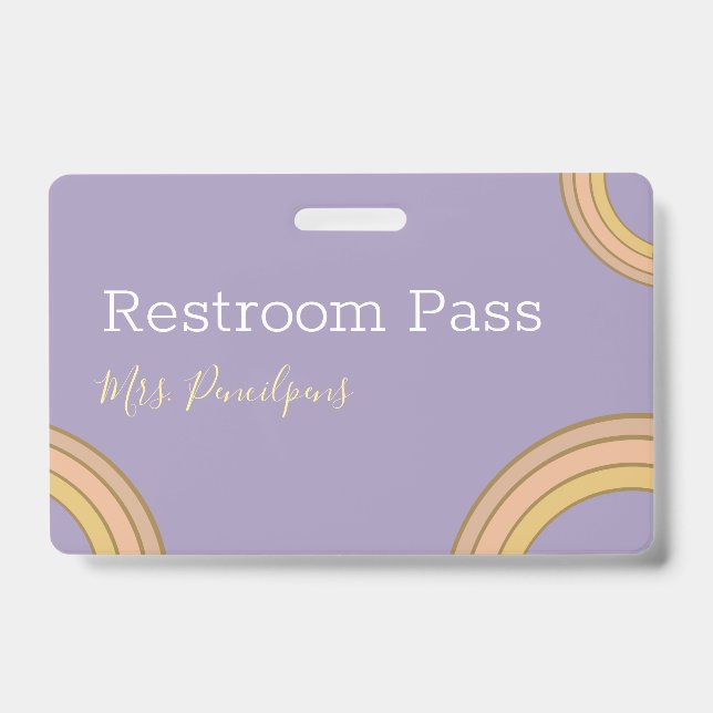 Cute Personalised Purple Boho Rainbow Hall Pass  ID Badge (Front)