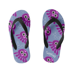 Cute Personalised Purple Octopus Pattern Kid's Jandals