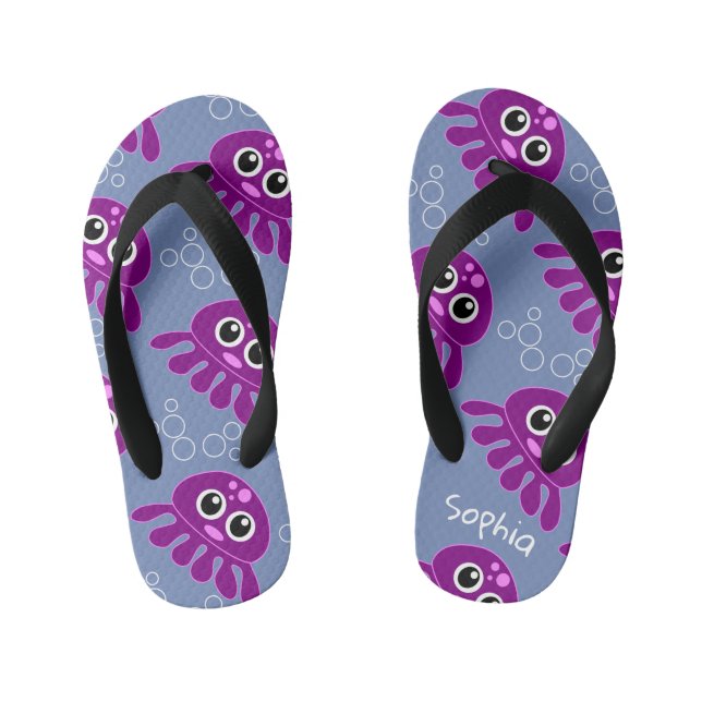 Cute Personalised Purple Octopus Pattern Kid's Jandals (Footbed)