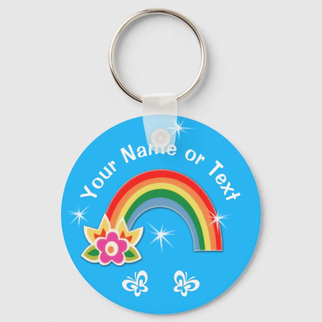 Cute Personalised Rainbow Party Favours for Girls Key Ring (Front)