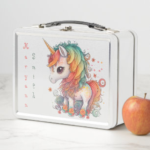 Cute Personalised Rainbow Unicorn Lunch Box