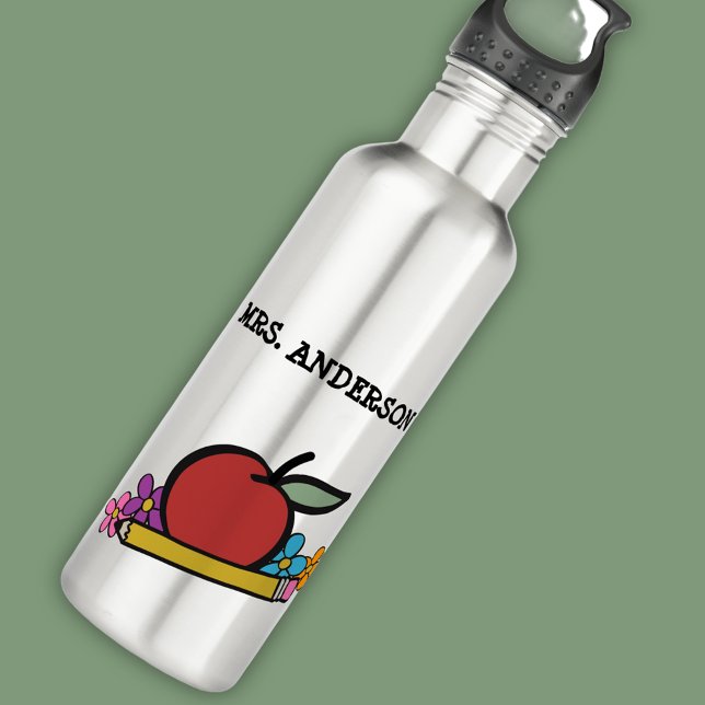 Cute Personalised Red Apple Pencil Teachers 710 Ml Water Bottle (Creator Uploaded)