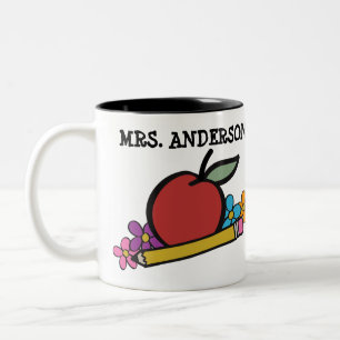 Cute Personalised Red Apple Pencil Teachers Two-Tone Coffee Mug