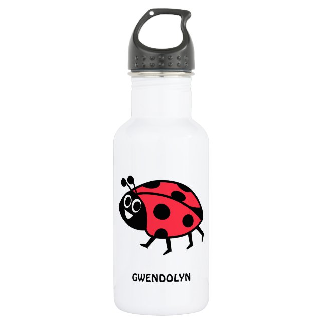 Cute Personalised Red Cartoon Ladybug Kids 532 Ml Water Bottle (Front)