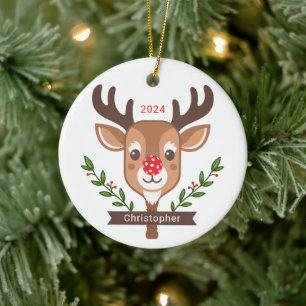 Cute Personalised Reindeer Pickleball Ornament