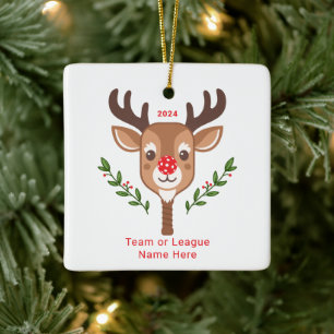 Cute Personalised Reindeer Pickleball Ornament