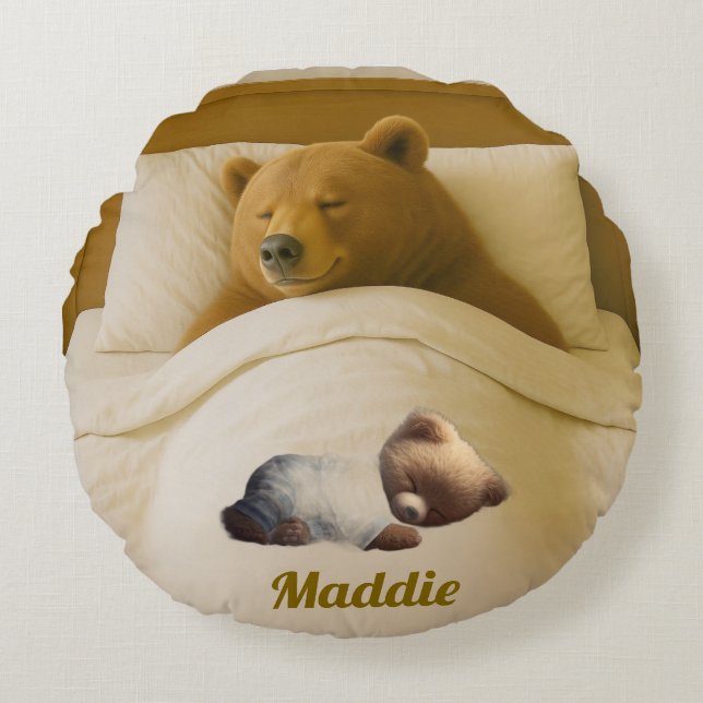 Cute Personalised Round Bear Throw Pillow (Front)