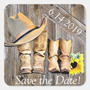 Cute Personalised Rustic Save the Date Square Sticker