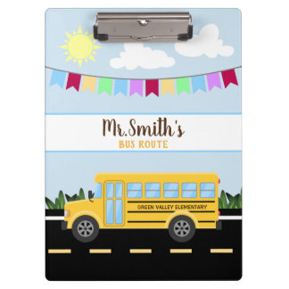 Cute Personalised school bus driver clipboard