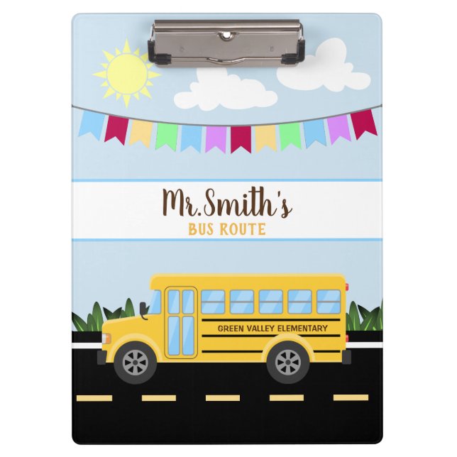 Cute Personalised school bus driver clipboard (Front)