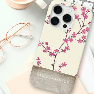Cute Personalised Shabby Chic Floral Wood Monogram iPhone 15 Pro Case